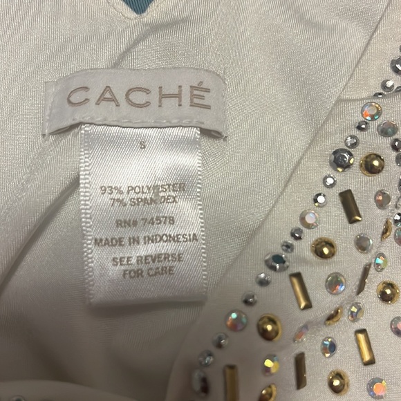 Cache white double layer V neck tank top with crystals and stone decoration - Picture 9 of 13